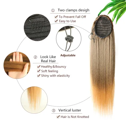 Julianna 28Inch  Ponytails With Bang Clawn High Quality Straight Wavy Drawstring 28 Inch Extensions Synthetic Hair Ponytails