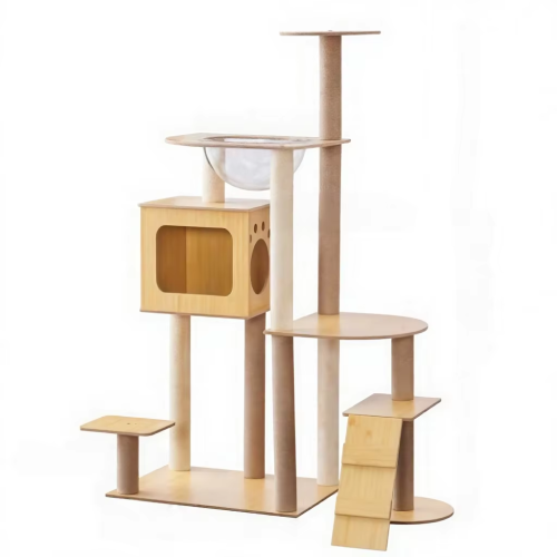 AIBIKE Eco-friendly Wooden Cat Tree Tower 5-Tier Scratching Post Durable Rest Platform Modern Design for Indoor Cats-Pet Toy