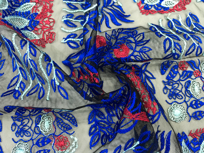 Blue Yarn Embroidery Fabric