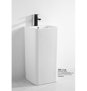 302 Hotel Glossy White Ceramic Freestanding Pedestal Sink
