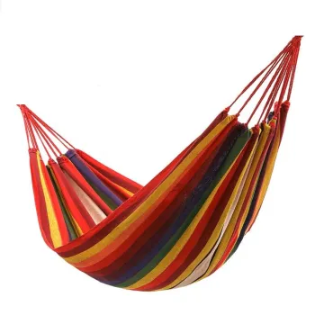 Portable Lightweight Stripe Hammock: Outdoor Cotton Canvas Double Hammock for Easy Travel