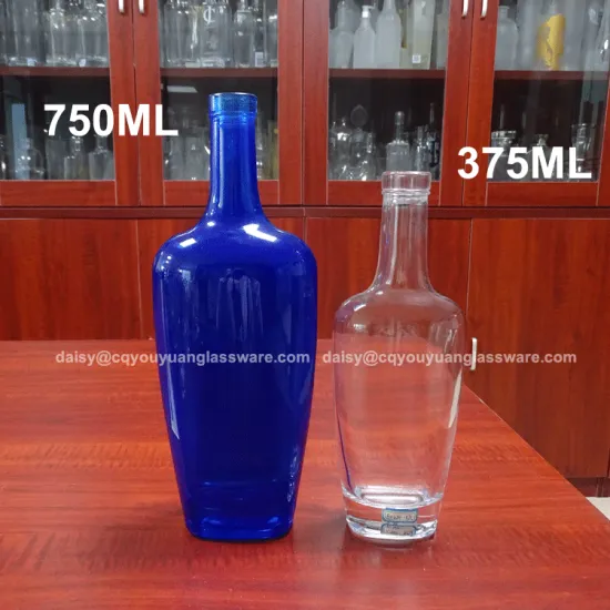 Clear and colored spirit use blue glass bottles 750 ml