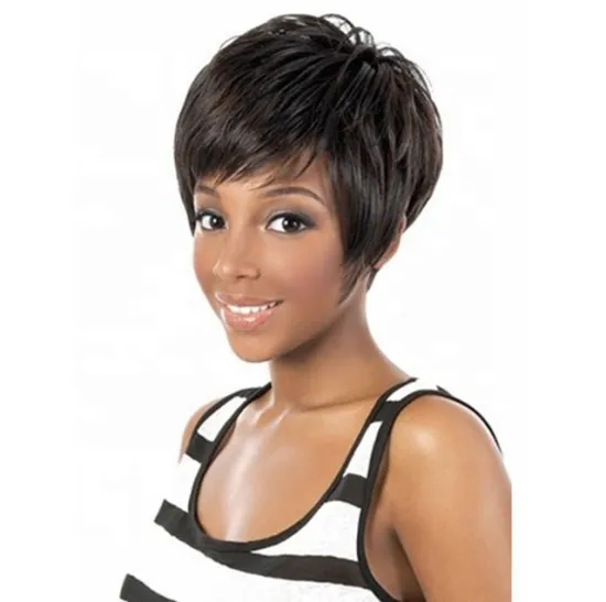 Hot-selling short dark brown hair synthetic wigs natural straight and kinky wave hair for European and American fashion women