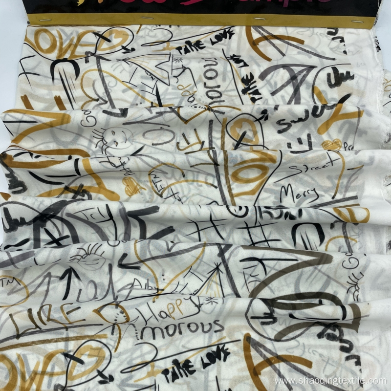 Breathable Graffiti Pattern 100% Polyester Chiffon Fabric