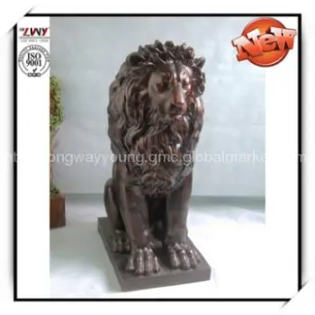 45 Inches Coppery Color Fiberglass Lion sculpture with pedestal