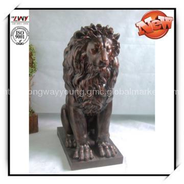 45 Inches Coppery Color Fiberglass Lion sculpture with pedestal