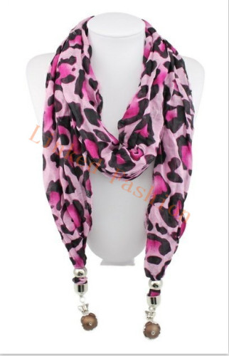 New Design Leopard print jewelry scarf with metal pendant With 6 Colors bufanda infinito bufanda by Real Fashion