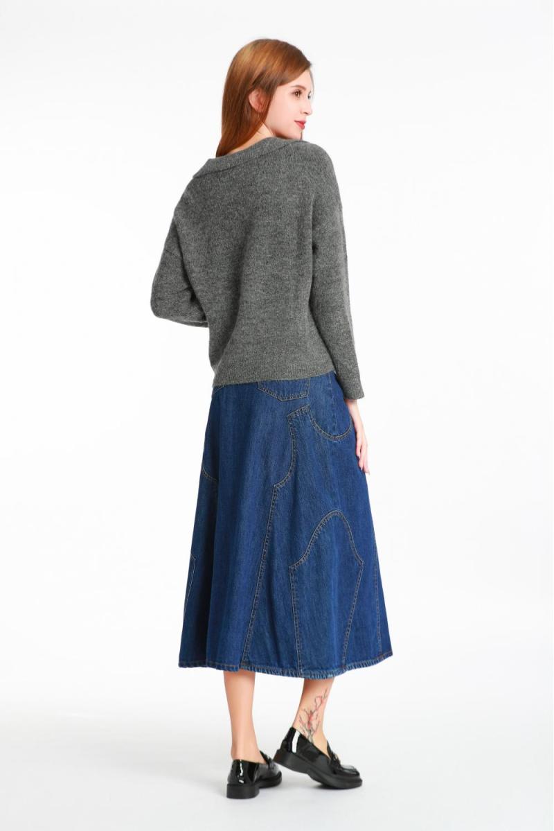 Splicing Large Swing Long Denim Skirt