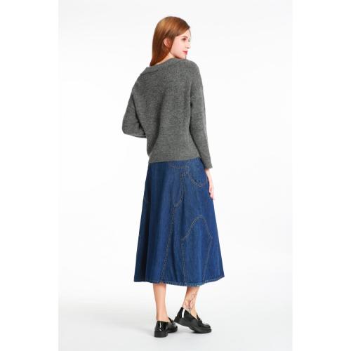 Splicing Large Swing Long Denim Skirt