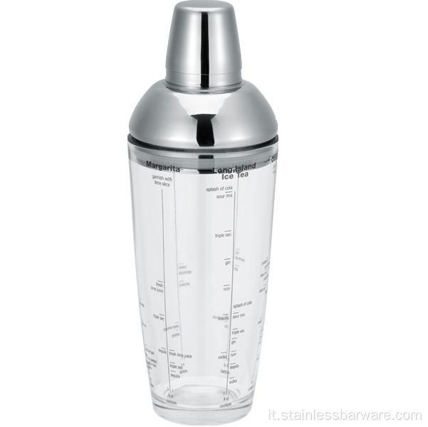 Shaker di vetro da 700 ml con top in acciaio inossidabile