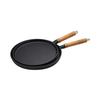 Home cooking non stick cast iron pans with wooden handle