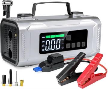 Portable 6-in-1 Emergency Power Bank & Air Compressor Car Inflator with LED Light