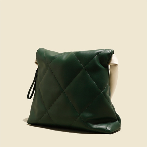 Deep Green Diamond Grid Courier Bag for Women