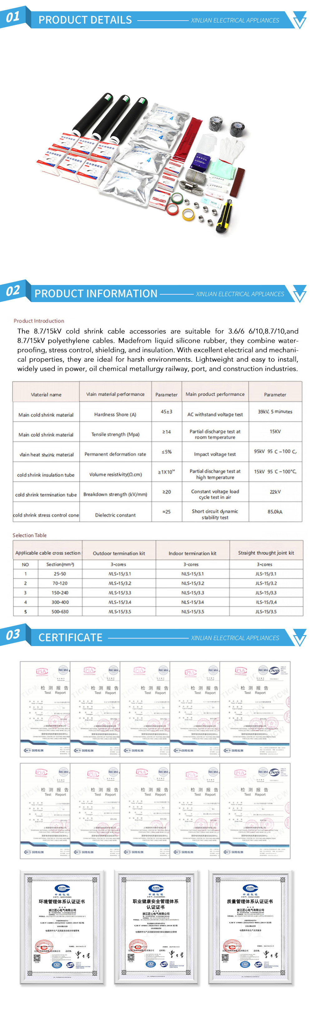 15KvThree-core cold shrink intermediate conne