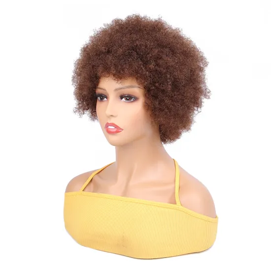 Free Sample Virgin Remy Human Hair Short Afro Kinky Curly Glueless African Wig for Black Women