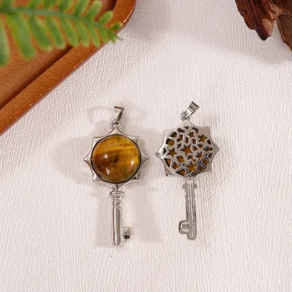 Opalite Round Cabs Silver Alloy Key Pendant Keychain Lobster clasp