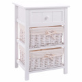 Bedside Table With Drawer White Wood Night Stand Storage Drawer 2 Baskets Manufactory