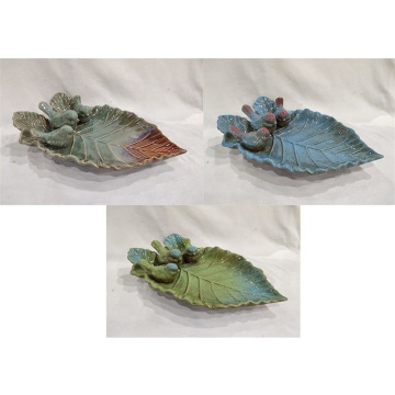 Fancy Glazed Ceramic Bird Bath Bowl Feeder with Decorations for Outdoors