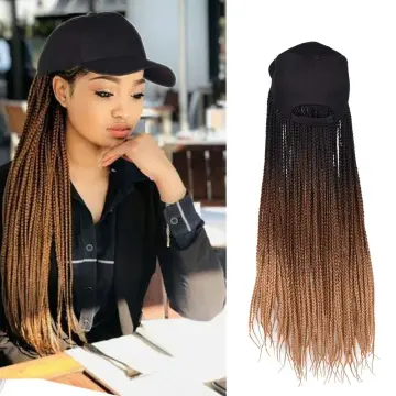 24inch Long Synthetic Baseball Cap Wig Ombre Braided Hat Wig  with Synthetic Crochet Box Braids for Women Girls Adjustable