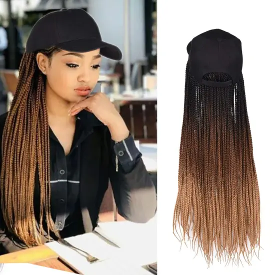 24inch Long Synthetic Baseball Cap Wig Ombre Braided Hat Wig  with Synthetic Crochet Box Braids for Women Girls Adjustable