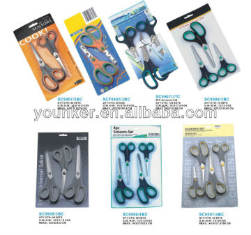 Different size and Colour rubber grip stainless household scissors set