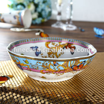 9 Inches Luxury Style New Bone China Gold Rim Salad Bowl of Song of Joy