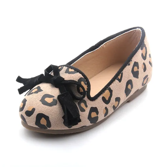 Leopard Printing Girls Kids Shoes Fringe Bowknot Leather Girls Casual Shoes