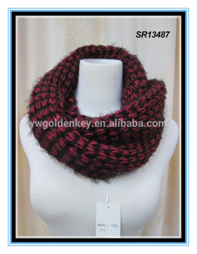 Hot selling red tone wool acrylic knitted winter infinity scarf