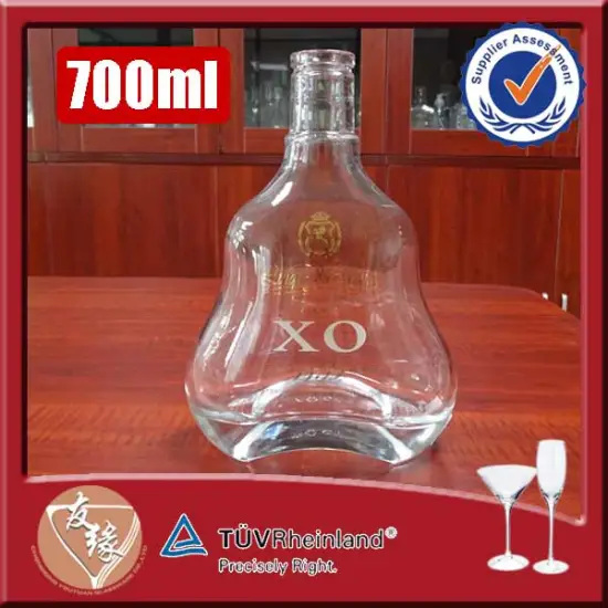 Elegant design 70 cl custom print logo empty brandy super flint glass xo bottle 700