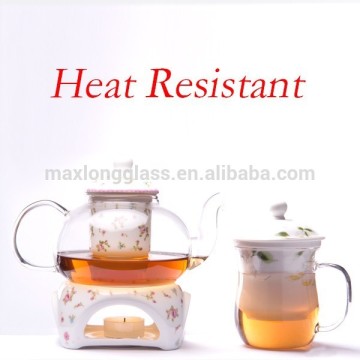 Handmade Heat Resistant glass Tea pot with procelaine warmer and infuser