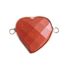 Red Jasper 25mm Faceted Heart Connector for Jewelry Making Stone Links with Double Loops