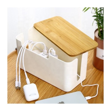 Kleine weiße Kabelbindungsschachtel - Kabelmanagementbox für Holzstil für Home Office Desk