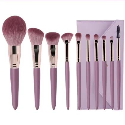 Private Label Natural Professional Makeup Brushes Set - Wholesale Purple Wood Handle Cosmetics Brushes