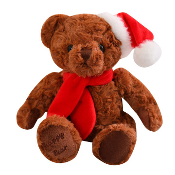 Cute Scarf Teddy Bear Plush Doll - Custom Teddy Bear Toy with Hat for Christmas Decorations