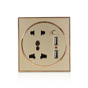 Soket dinding outlet ganda universal dengan 2 port USB