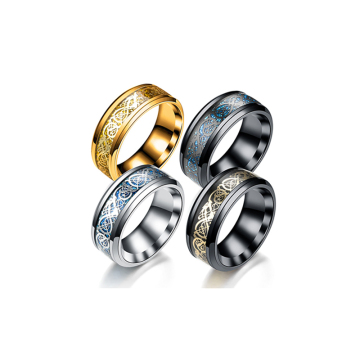 Direct Sales of European & American-Style Gold and Silver Dragon Tattoo Rings on Stainless Steel