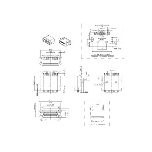 16P Female Waterproof 90° SMT Type SMT Type