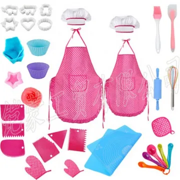 Hot Selling 34-Piece Children's Playhouse Cooking Kitchen Apron & Parent-Child Cake Baking Tool Set