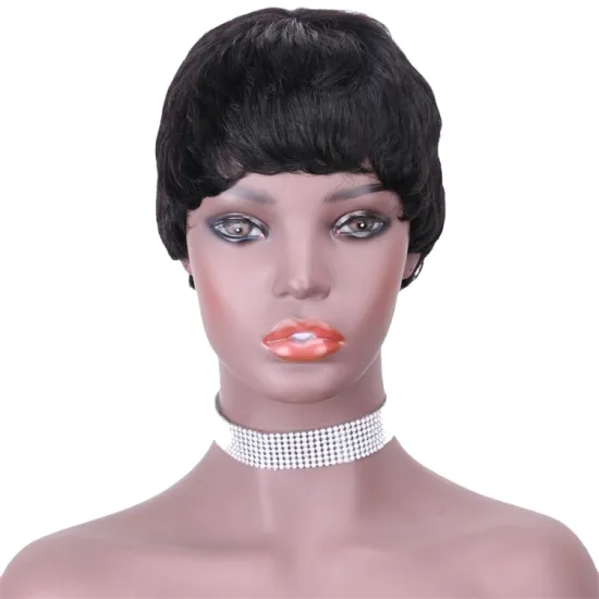 Vigorous Pixie Cut Real Full Machine Brazilian Human Hair For Woman Short Finger Wave Natural Fluffy Wigs