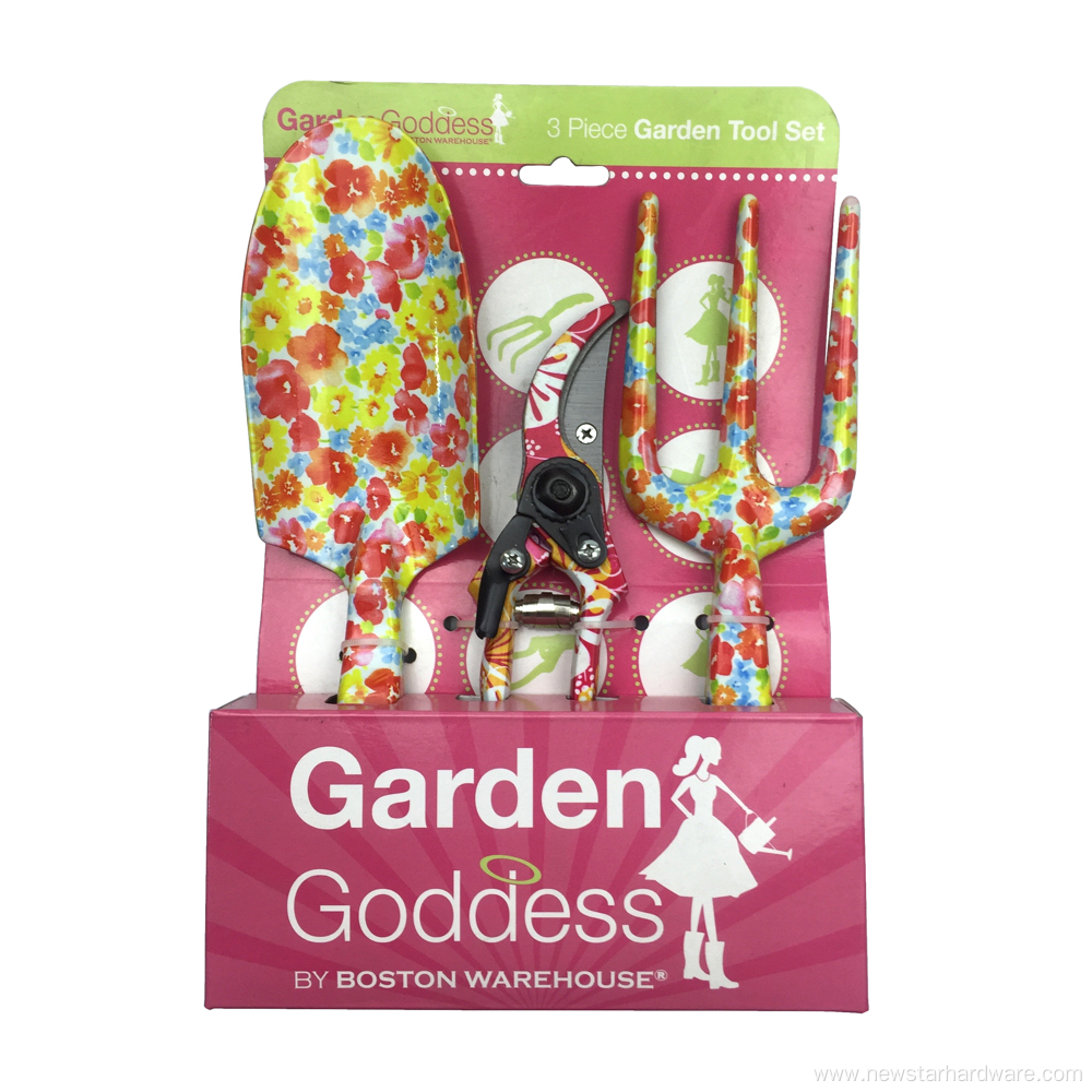 3pcs Display Box Floral Printing Garden Tool Kit