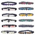 Gemstone 8mm Black Lava Stone med Hematite Cross Stretch Armband Natural Stone Round Pärlor Handgjorda charmarmband för kvinnor