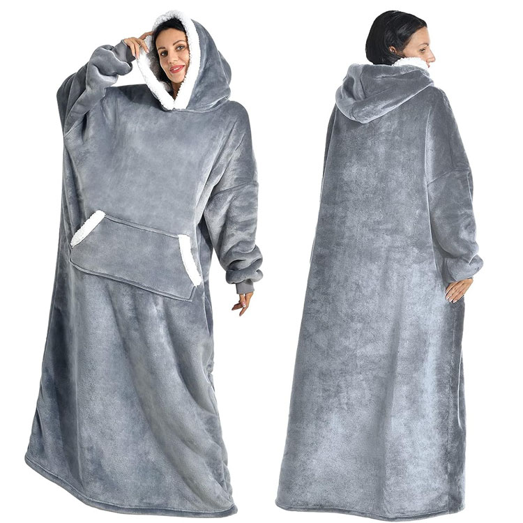 Warm 100% polyester fleece sherpa hoodie wearable blanket