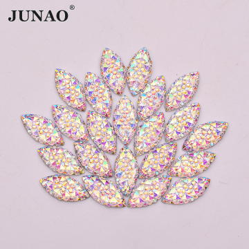 JUNAO 7x15mm Glitter AB Crystal Rhinestone Applique Horse Eye Crystal Stones Flat Back Gems Non Sewing Strass for Clothes Crafts