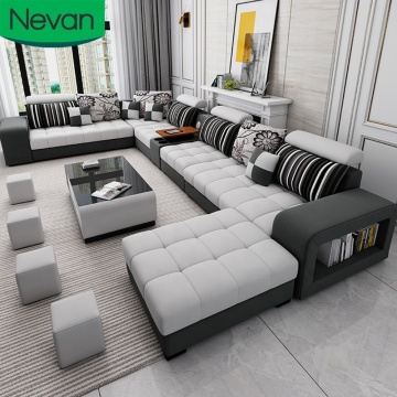 Multifunctional 7 Seater Corner Sectional Sofa Set in Gray Linen Fabric for Living Room