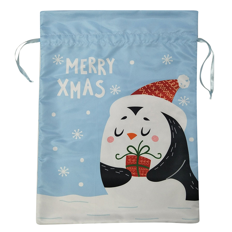 Christmas Penguin Drawstring Bag