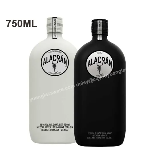 Custom made black glass bottle 750ml unique tequila bottles with metal screw cap