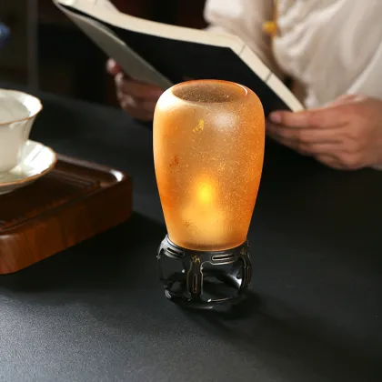 Handcrafted Bamboo Candlestick Nook with Smoked Glass Lampshade