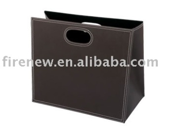 PU Leather magazine basket foldable newspaper storage basket FN0875