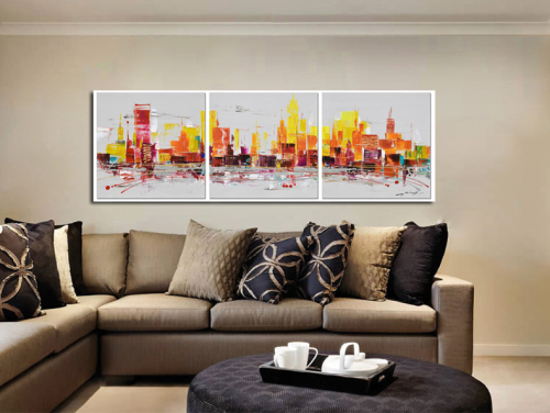 Lively City Wall Art Skyline Oil Painting