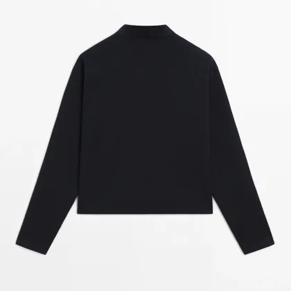Women's commuting style mercerized cotton polo collar long-sleeved T-shirt